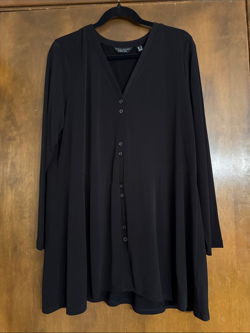 Susan Graver Every Day Black Button-Front V-Neck Knit Cardigan 
Large